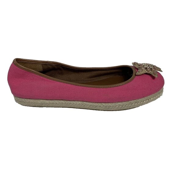 Isaac Mizrahi Starfish Espadrille Flat Shoes Sz 8 Pink Canvas Beaded Summer Vibe - Picture 12 of 12